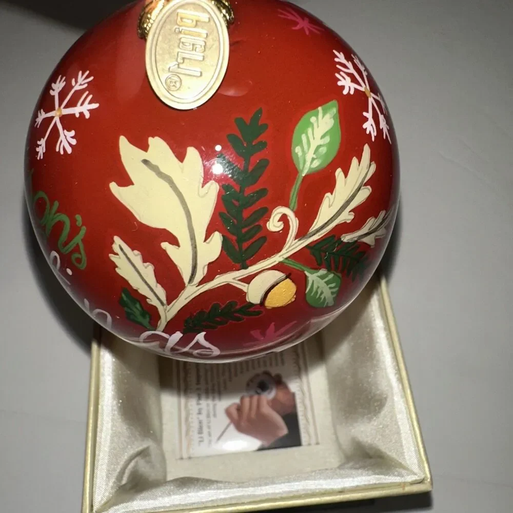 2016 Pier One Li Bien Ornament Seasons Greetings Hand Painted Glass Reindeer